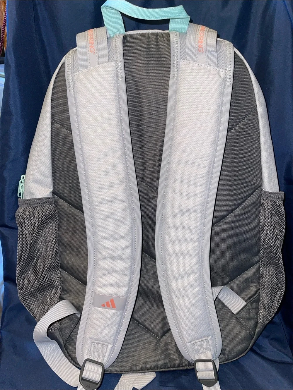 adidas Excelerator Twill White/Semi Flash Aqua Blue Backpack with Pink Logo - Picture 5 of 7